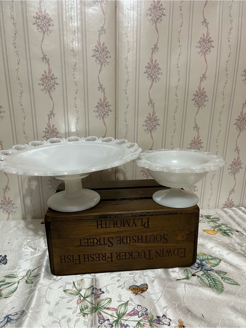 White Milk Glass Pedestal Compote Bowls - Set of 2 fruit bowl